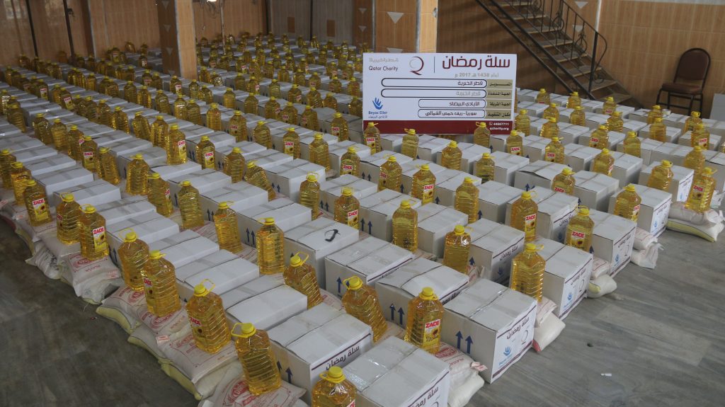 توزيع سلة رمضان بدعم قطر الخيرية